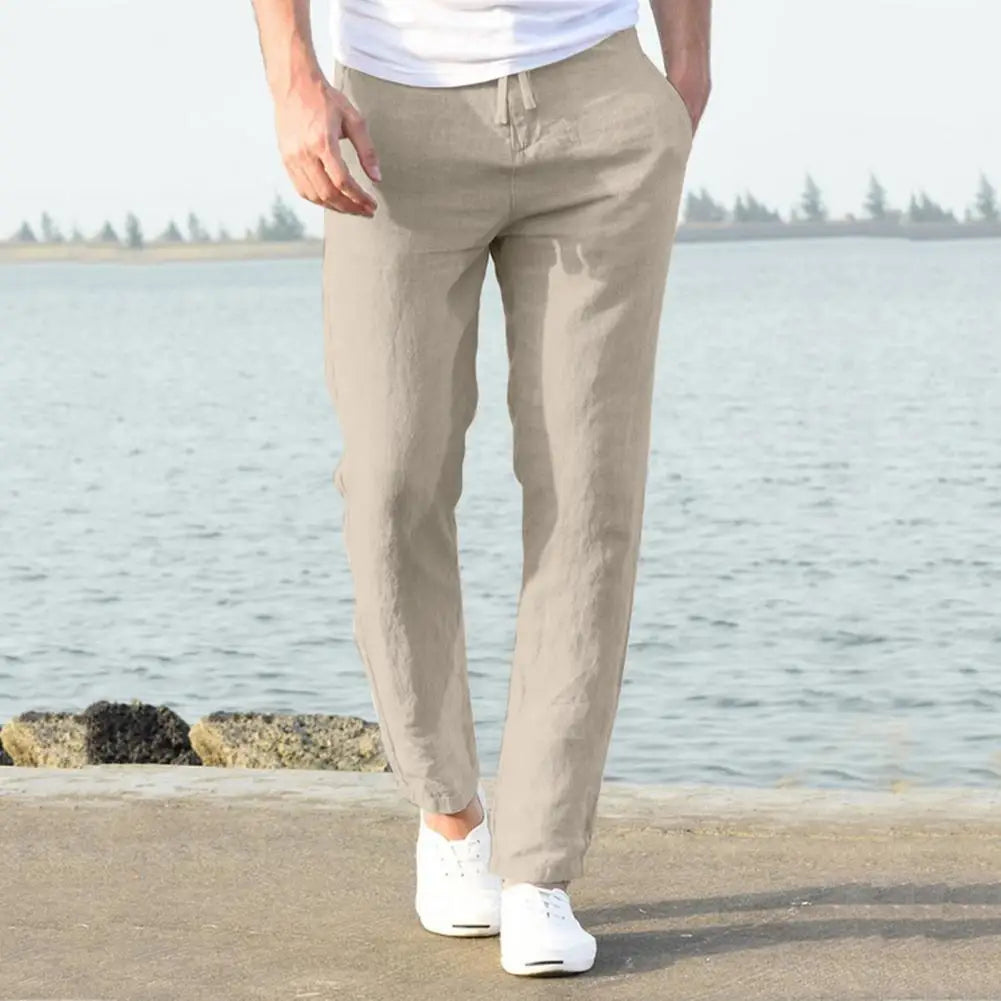 Men'S High Waist Trausers Summer Pants Clothing Novelty 2021 Linen Loose Cotton Elastic Band Thin Work Vintage Wide Legs Pants