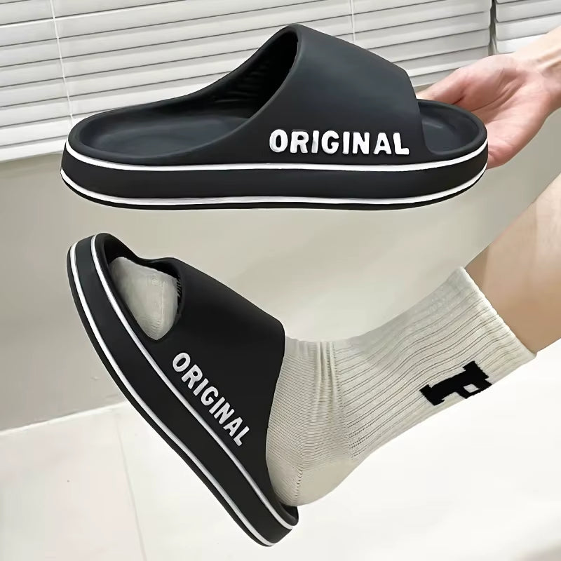 Women Letter Slippers Beach Slides Solid Color Mens Thick Sole Indoor Bathroom anti Slip Shoes Summer Couple Sandals