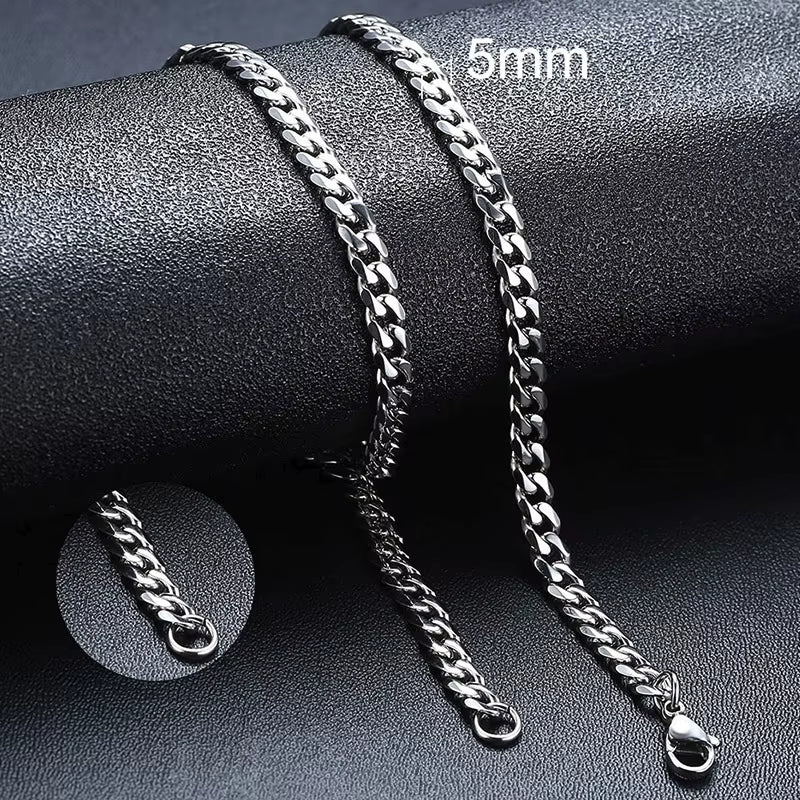 3-11Mm Cuban Chain Necklaces for Men Women,Punk Stainless Steel Curb Link Chain Collar,Jewelry Gift for Dad Husband BFF Birthday