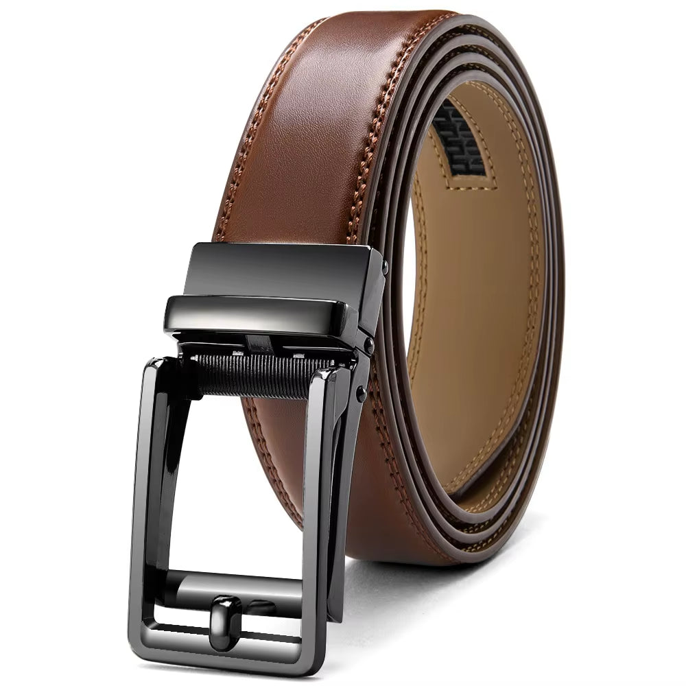 Mens Leather Belt Automatic Genuine Leather Belts Belt Male Leisure Fashion Ratchet Belts for Men Pants Waistband Ремень