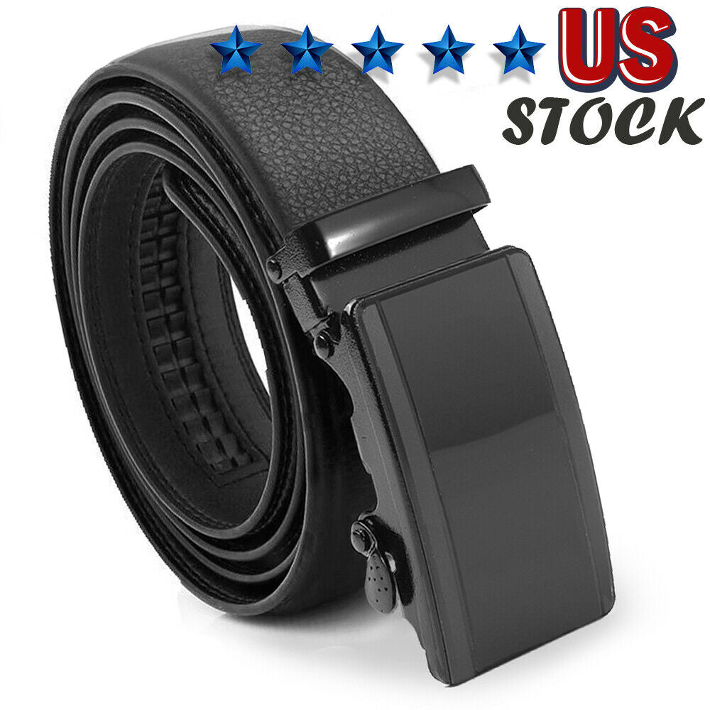 Microfiber Leather Belt for Men BLACK Ratchet Belt Automatic Buckle Closure USA