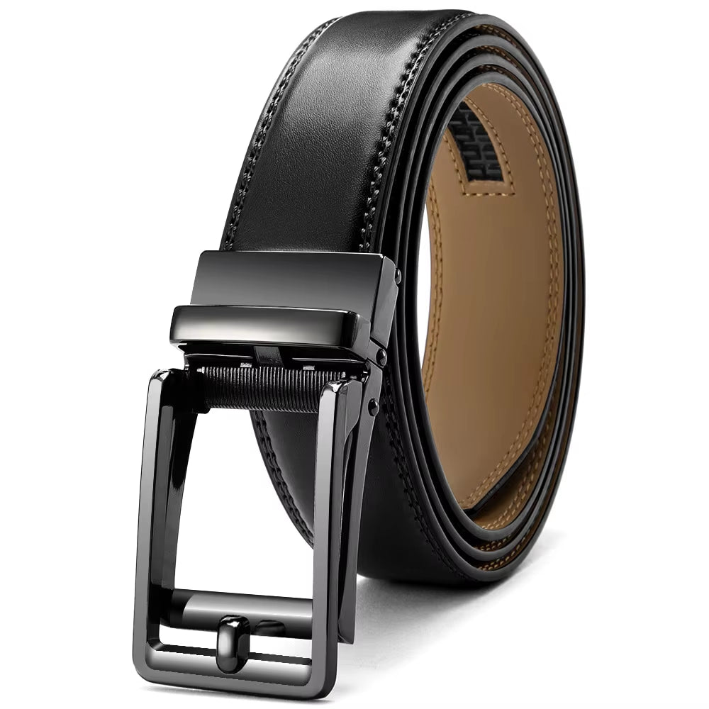 Mens Leather Belt Automatic Genuine Leather Belts Belt Male Leisure Fashion Ratchet Belts for Men Pants Waistband Ремень