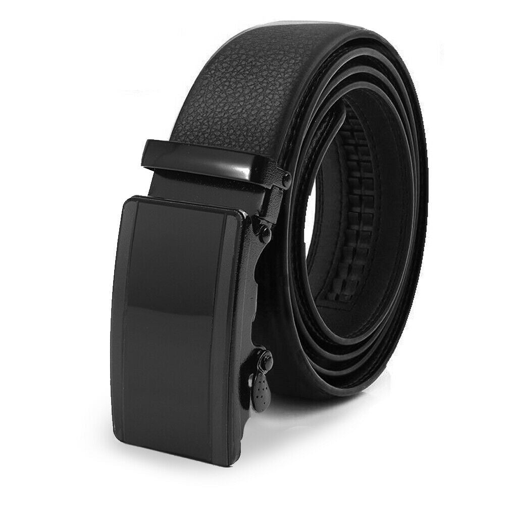 Microfiber Leather Belt for Men BLACK Ratchet Belt Automatic Buckle Closure USA