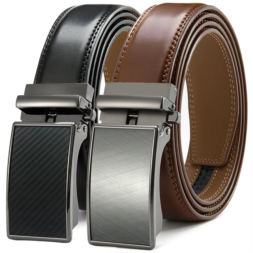 Mens Leather Belt Automatic Genuine Leather Belts Belt Male Leisure Fashion Ratchet Belts for Men Pants Waistband Ремень