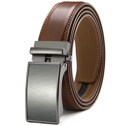 Mens Leather Belt Automatic Genuine Leather Belts Belt Male Leisure Fashion Ratchet Belts for Men Pants Waistband Ремень